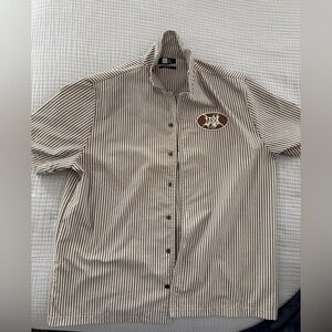 Lira Men's Brown and White Striped Shirt